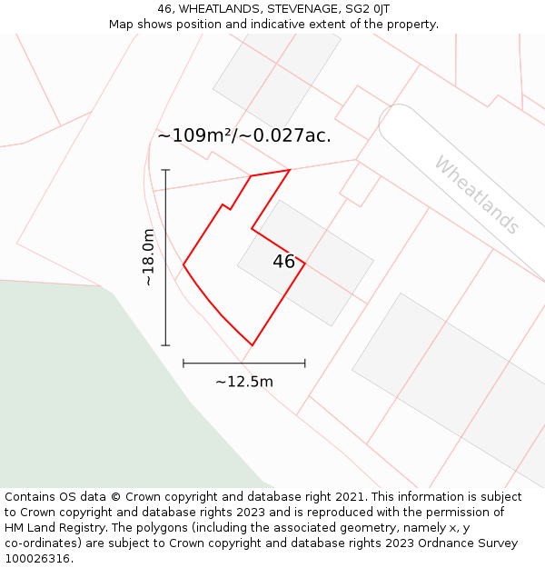 46, WHEATLANDS, STEVENAGE, SG2 0JT: Plot and title map