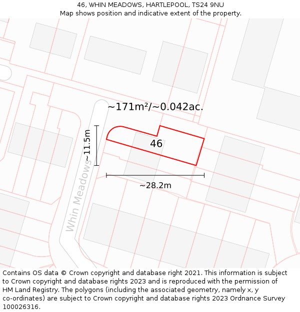 46, WHIN MEADOWS, HARTLEPOOL, TS24 9NU: Plot and title map