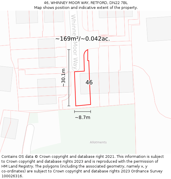 46, WHINNEY MOOR WAY, RETFORD, DN22 7BL: Plot and title map