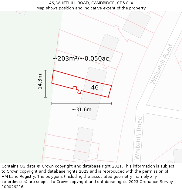 46, WHITEHILL ROAD, CAMBRIDGE, CB5 8LX: Plot and title map