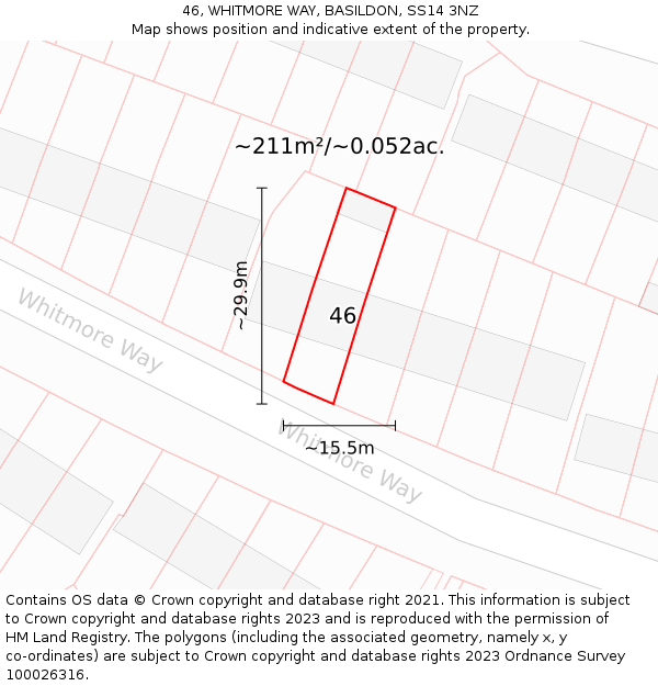 46, WHITMORE WAY, BASILDON, SS14 3NZ: Plot and title map