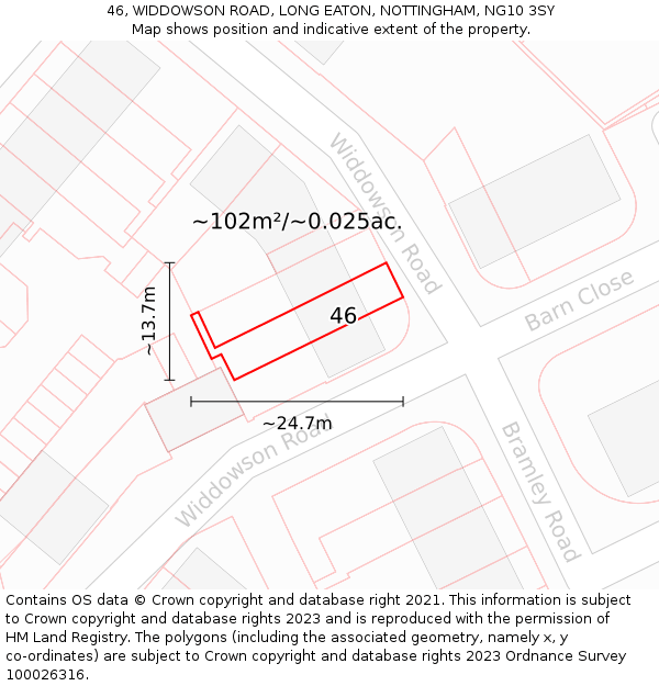 46, WIDDOWSON ROAD, LONG EATON, NOTTINGHAM, NG10 3SY: Plot and title map