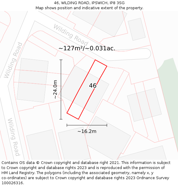46, WILDING ROAD, IPSWICH, IP8 3SG: Plot and title map
