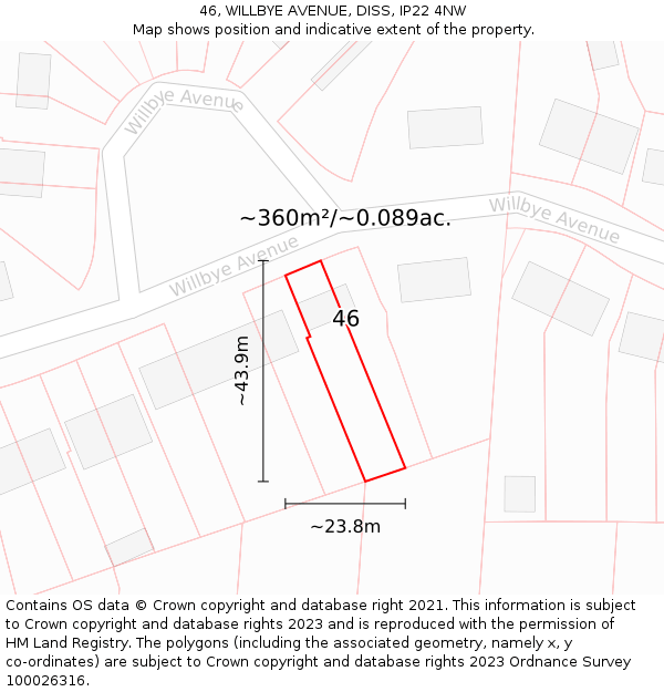46, WILLBYE AVENUE, DISS, IP22 4NW: Plot and title map