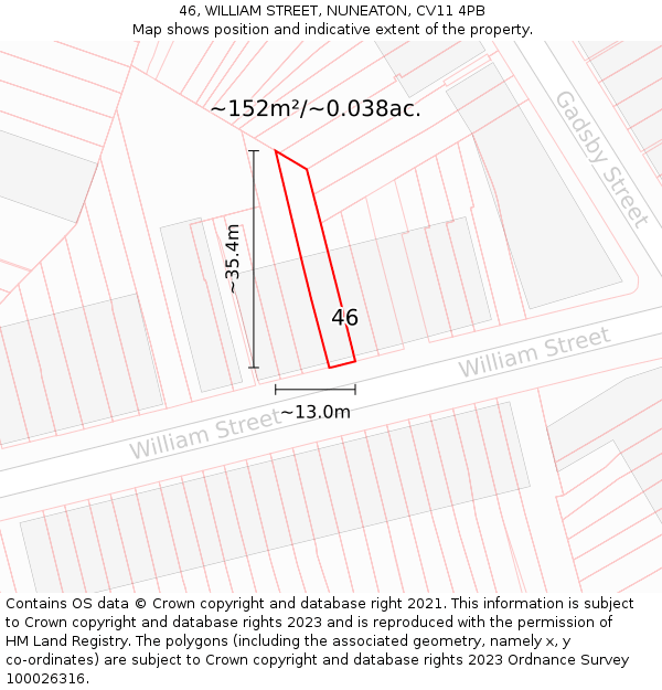 46, WILLIAM STREET, NUNEATON, CV11 4PB: Plot and title map