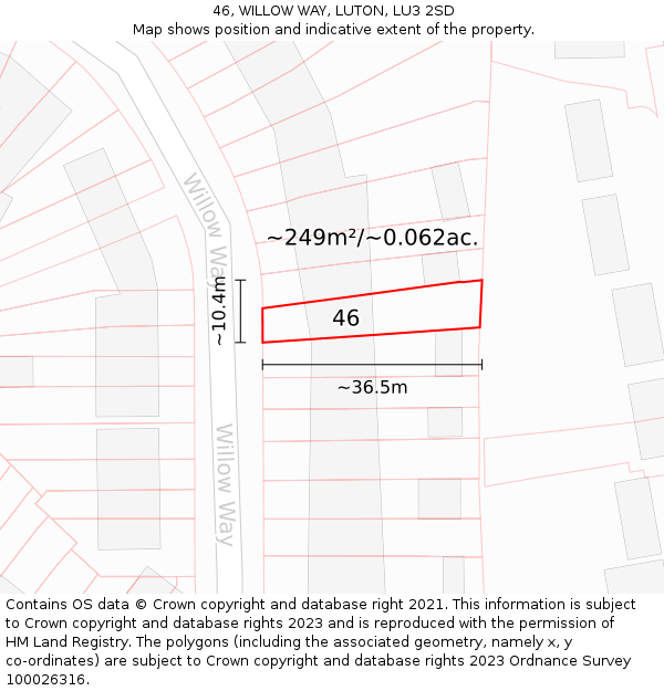 46, WILLOW WAY, LUTON, LU3 2SD: Plot and title map