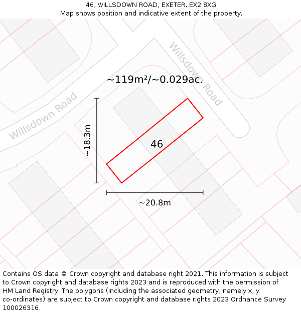 46, WILLSDOWN ROAD, EXETER, EX2 8XG: Plot and title map