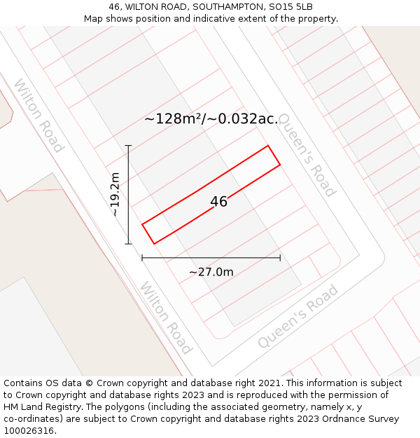 46, WILTON ROAD, SOUTHAMPTON, SO15 5LB: Plot and title map