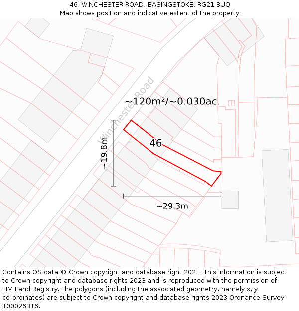 46, WINCHESTER ROAD, BASINGSTOKE, RG21 8UQ: Plot and title map