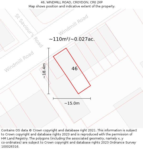 46, WINDMILL ROAD, CROYDON, CR0 2XP: Plot and title map