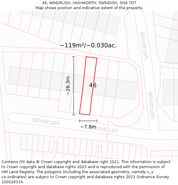 46, WINDRUSH, HIGHWORTH, SWINDON, SN6 7DT: Plot and title map