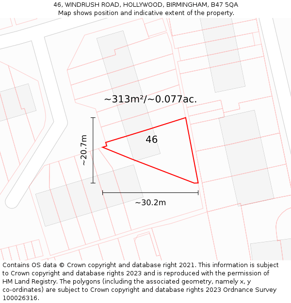 46, WINDRUSH ROAD, HOLLYWOOD, BIRMINGHAM, B47 5QA: Plot and title map