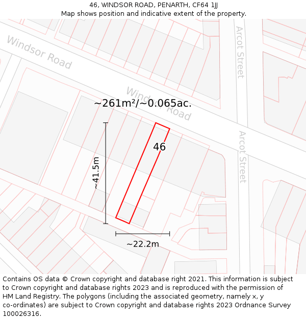 46, WINDSOR ROAD, PENARTH, CF64 1JJ: Plot and title map