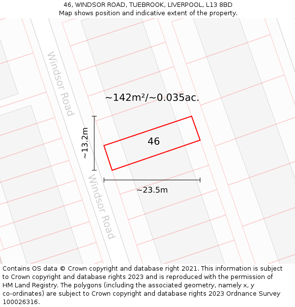 46, WINDSOR ROAD, TUEBROOK, LIVERPOOL, L13 8BD: Plot and title map
