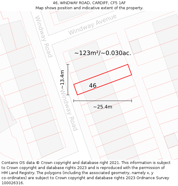 46, WINDWAY ROAD, CARDIFF, CF5 1AF: Plot and title map
