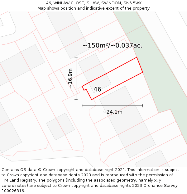 46, WINLAW CLOSE, SHAW, SWINDON, SN5 5WX: Plot and title map