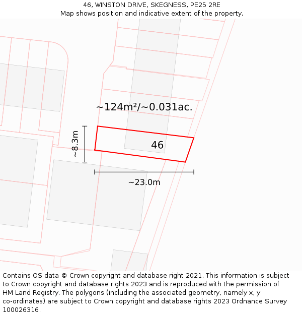46, WINSTON DRIVE, SKEGNESS, PE25 2RE: Plot and title map