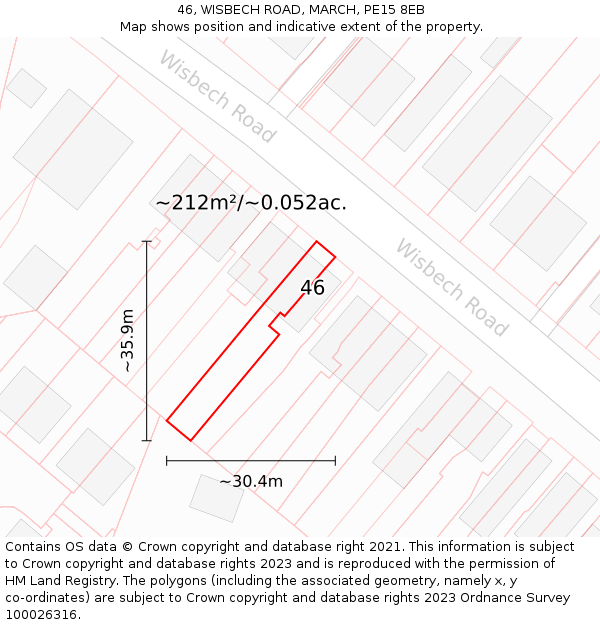 46, WISBECH ROAD, MARCH, PE15 8EB: Plot and title map