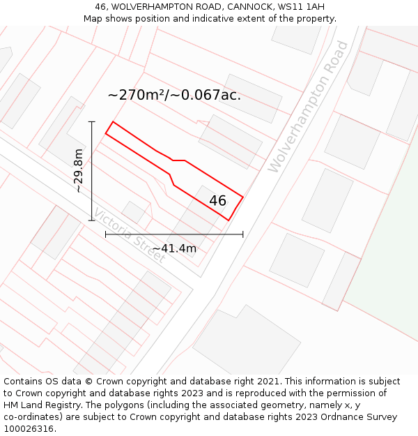 46, WOLVERHAMPTON ROAD, CANNOCK, WS11 1AH: Plot and title map
