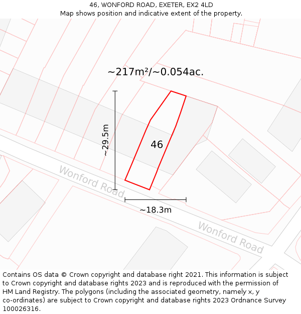 46, WONFORD ROAD, EXETER, EX2 4LD: Plot and title map