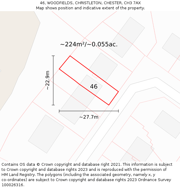 46, WOODFIELDS, CHRISTLETON, CHESTER, CH3 7AX: Plot and title map