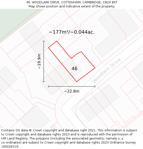 46, WOODLARK DRIVE, COTTENHAM, CAMBRIDGE, CB24 8XT: Plot and title map