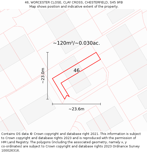 46, WORCESTER CLOSE, CLAY CROSS, CHESTERFIELD, S45 9FB: Plot and title map