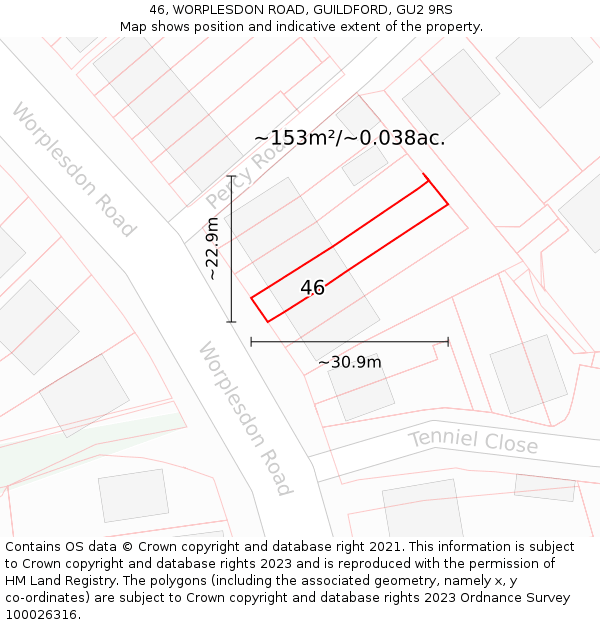 46, WORPLESDON ROAD, GUILDFORD, GU2 9RS: Plot and title map