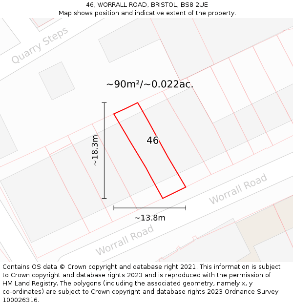 46, WORRALL ROAD, BRISTOL, BS8 2UE: Plot and title map