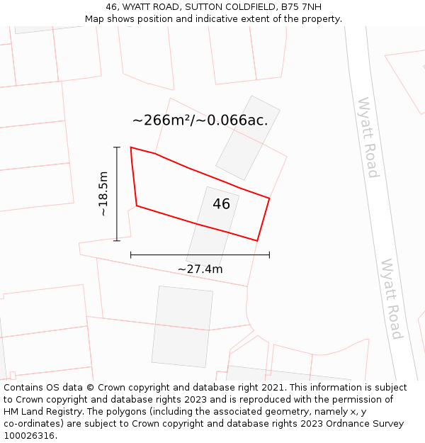 46, WYATT ROAD, SUTTON COLDFIELD, B75 7NH: Plot and title map