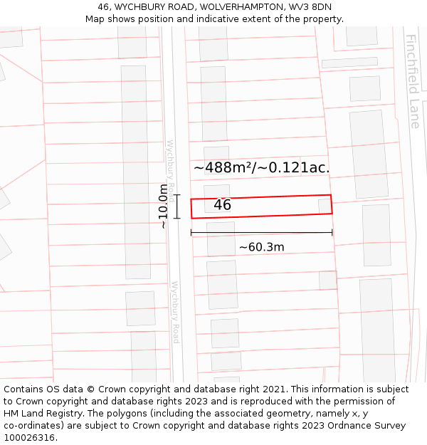46, WYCHBURY ROAD, WOLVERHAMPTON, WV3 8DN: Plot and title map
