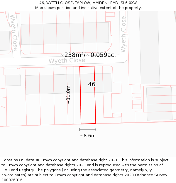 46, WYETH CLOSE, TAPLOW, MAIDENHEAD, SL6 0XW: Plot and title map