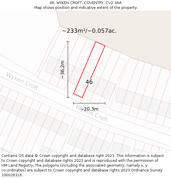 46, WYKEN CROFT, COVENTRY, CV2 3AA: Plot and title map