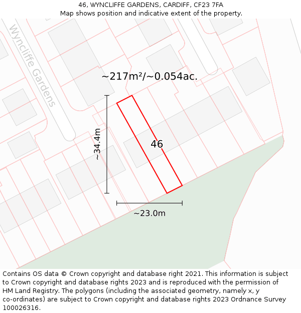 46, WYNCLIFFE GARDENS, CARDIFF, CF23 7FA: Plot and title map