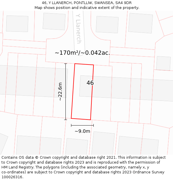 46, Y LLANERCH, PONTLLIW, SWANSEA, SA4 9DR: Plot and title map
