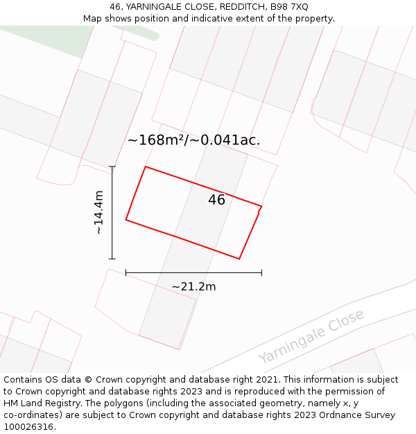 46, YARNINGALE CLOSE, REDDITCH, B98 7XQ: Plot and title map