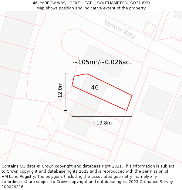 46, YARROW WAY, LOCKS HEATH, SOUTHAMPTON, SO31 6XD: Plot and title map