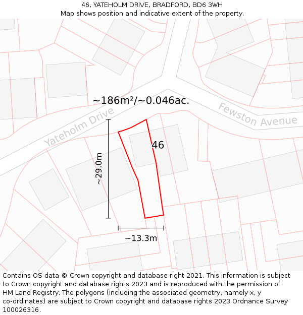 46, YATEHOLM DRIVE, BRADFORD, BD6 3WH: Plot and title map