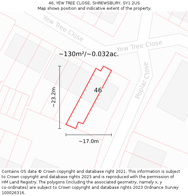 46, YEW TREE CLOSE, SHREWSBURY, SY1 2US: Plot and title map
