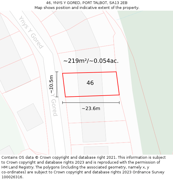 46, YNYS Y GORED, PORT TALBOT, SA13 2EB: Plot and title map