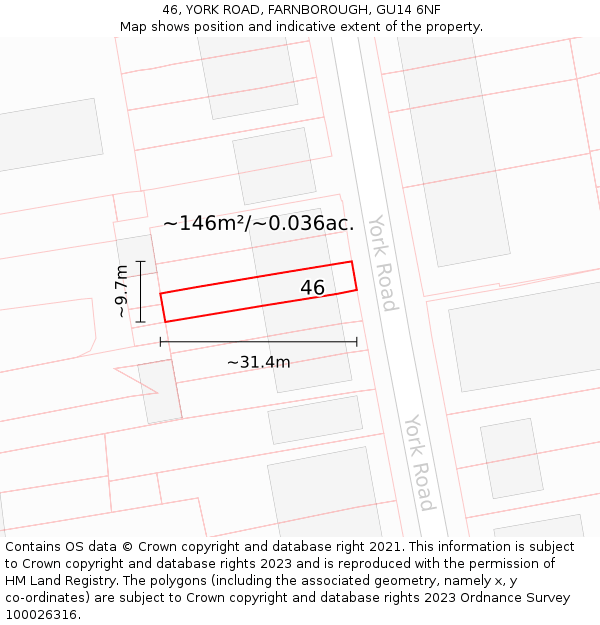 46, YORK ROAD, FARNBOROUGH, GU14 6NF: Plot and title map