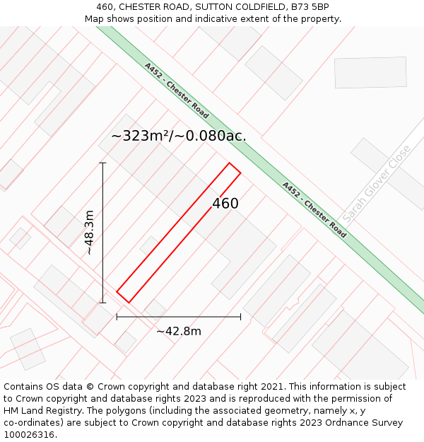 460, CHESTER ROAD, SUTTON COLDFIELD, B73 5BP: Plot and title map