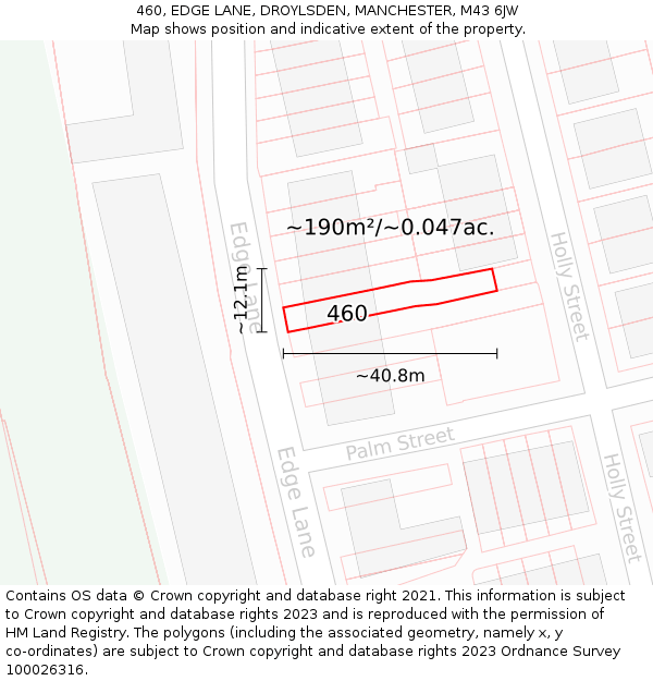 460, EDGE LANE, DROYLSDEN, MANCHESTER, M43 6JW: Plot and title map