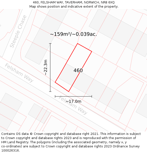 460, FELSHAM WAY, TAVERHAM, NORWICH, NR8 6XQ: Plot and title map