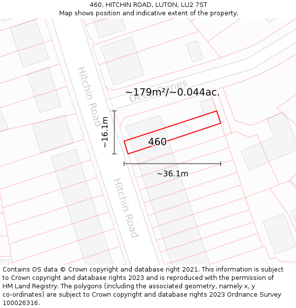 460, HITCHIN ROAD, LUTON, LU2 7ST: Plot and title map