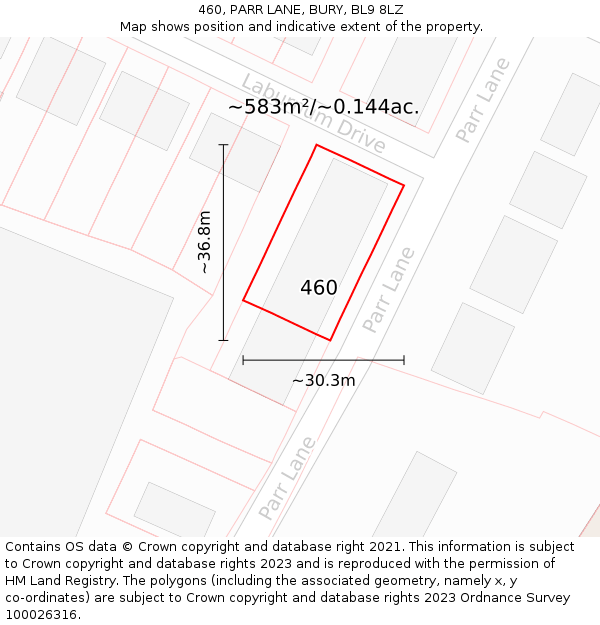 460, PARR LANE, BURY, BL9 8LZ: Plot and title map