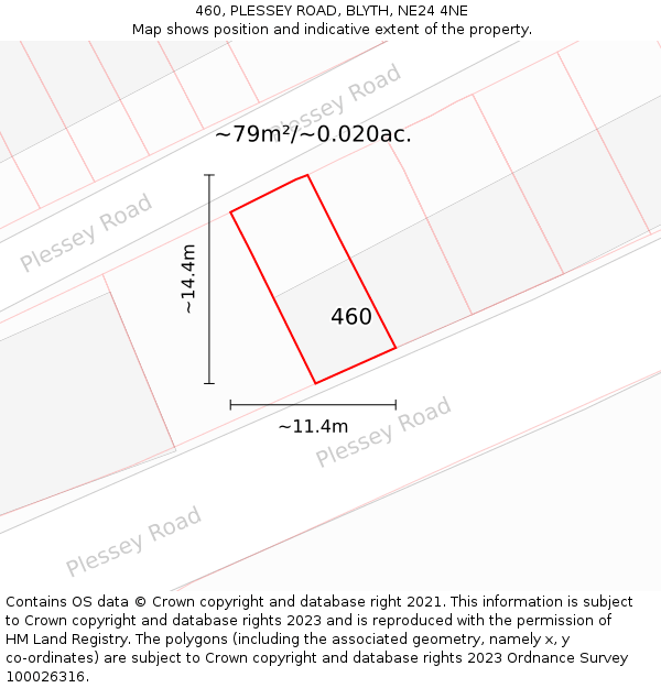 460, PLESSEY ROAD, BLYTH, NE24 4NE: Plot and title map