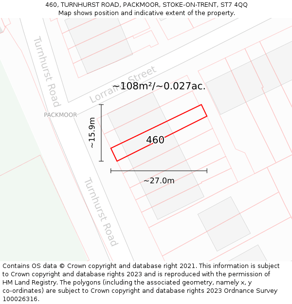 460, TURNHURST ROAD, PACKMOOR, STOKE-ON-TRENT, ST7 4QQ: Plot and title map