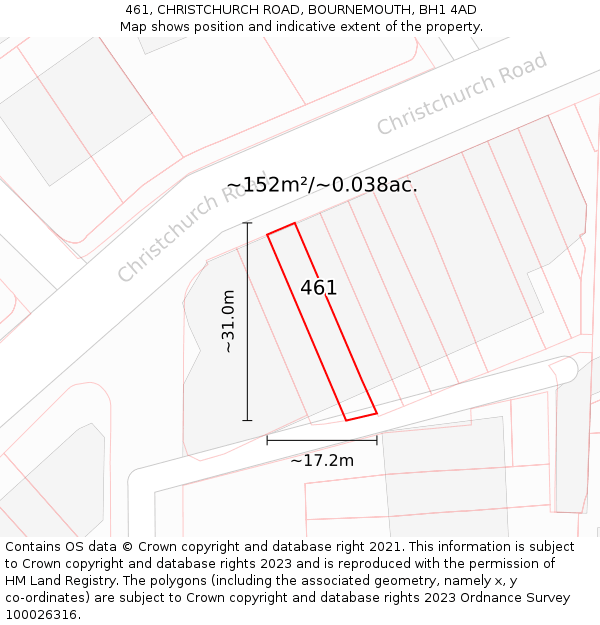 461, CHRISTCHURCH ROAD, BOURNEMOUTH, BH1 4AD: Plot and title map