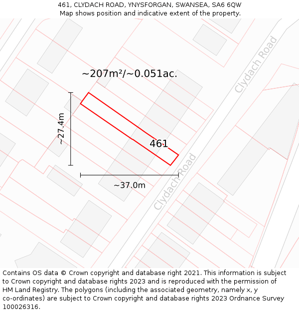 461, CLYDACH ROAD, YNYSFORGAN, SWANSEA, SA6 6QW: Plot and title map